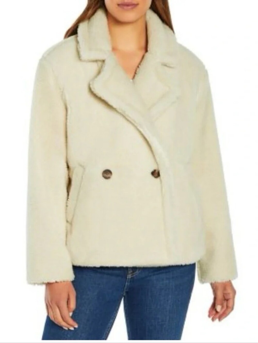 Gap White Cream Sherpa Size Large Plush Soft Double-Breasted Cream Teddy Coat